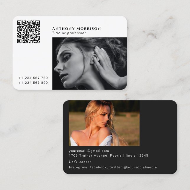 Tarjeta De Visita Fotógrafo de código Qr en redes sociales (Anverso / Reverso)