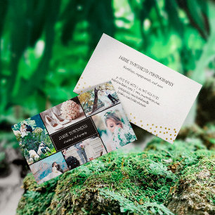 Tarjeta De Visita Fotógrafo de Collage de fotos negro con puntos de 