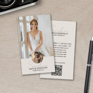 Tarjeta De Visita Fotógrafo de escritura moderna Foto Código QR Tan