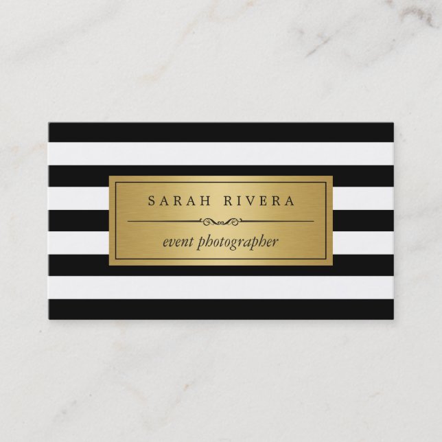 Tarjeta De Visita Fotógrafo de eventos - franjas blancas negras mode (Anverso)