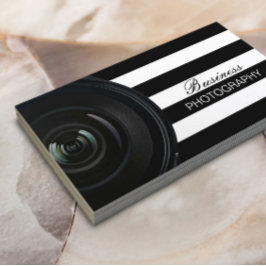 Tarjeta De Visita Fotógrafo de franjas modernas en blanco y negro