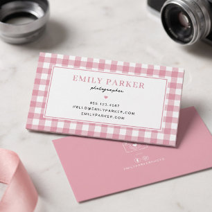 Tarjeta De Visita Fotógrafo de Gingham Rosa