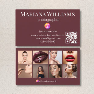 Tarjeta De Visita fotógrafo de instagram 8 fotos código qr marrón
