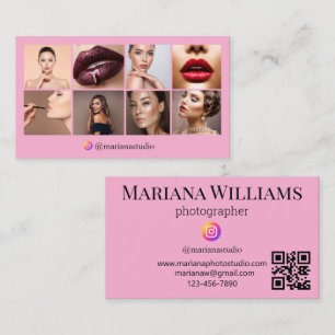 Tarjeta De Visita fotógrafo de instagram 8 fotos código qr rosa
