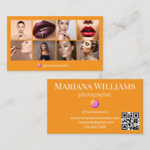 Tarjeta De Visita fotógrafo de instagram 8 fotos naranja de código q