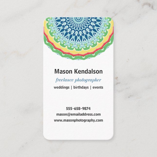 Tarjeta De Visita Fotógrafo de la mandala (Anverso)