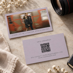 Tarjeta De Visita Fotógrafo de Marca Moderna QR Foto Lavanda Púrpura