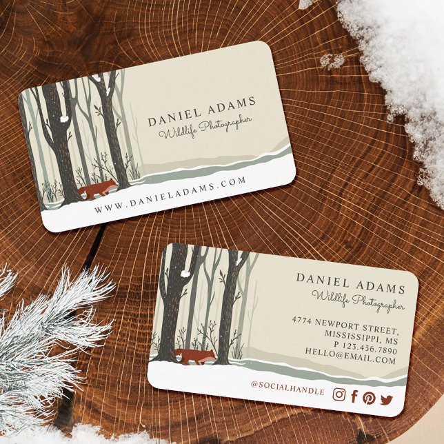 Tarjeta De Visita Fotógrafo de vida silvestre Woodland Winter Forest (Woodland Winter Forest Fox Wildlife Photographer Business Card)