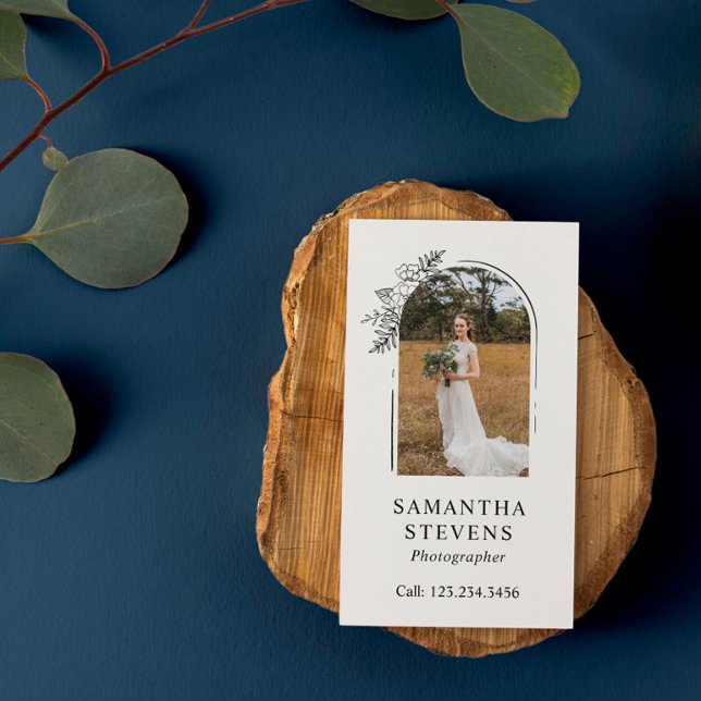 Tarjeta De Visita Fotógrafo del Arco Floral Blanco Negro dibujado a  (Subido por el creador)