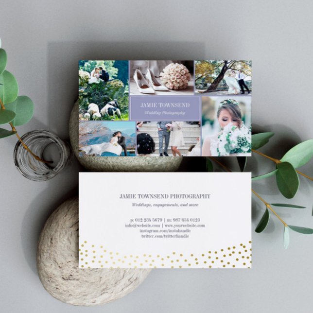 Tarjeta De Visita Fotógrafo del Collage de fotos Heather Dots Gold (Subido por el creador)