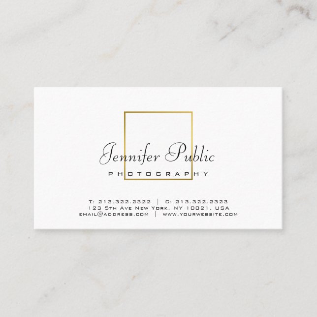 Tarjeta De Visita Fotógrafo Elegante De Oro En Fotografía (Anverso)