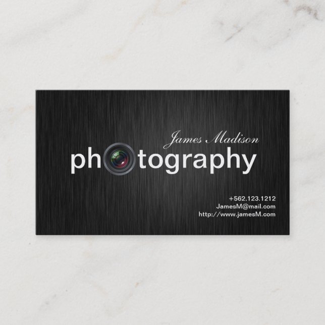 Tarjeta De Visita Fotógrafo elegante del profesional del negro y del (Anverso)
