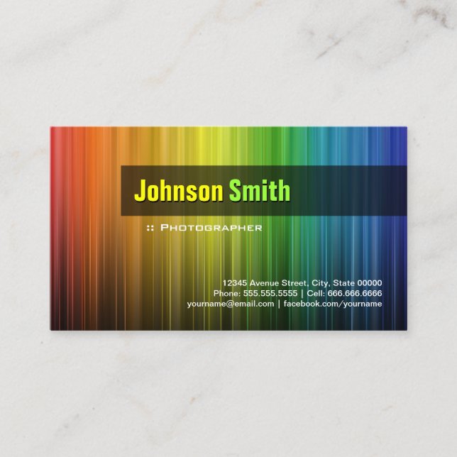 Tarjeta De Visita Fotógrafo - Elegantes colores arcoiris (Anverso)