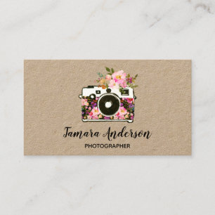 Tarjeta De Visita Fotógrafo floral rosado profesional Kraft de la
