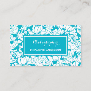 Tarjeta De Visita Fotógrafo Floral Turquesa