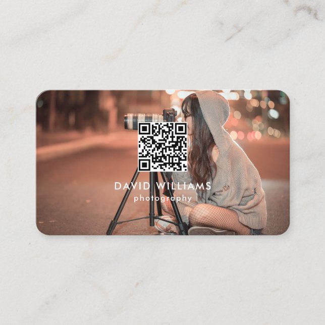 Tarjeta De Visita Fotógrafo Foto Código QR Profesional Negro (Anverso)