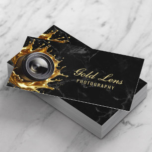 Tarjeta De Visita Fotógrafo Mármol Dorado Tendencia Lente Fotografía