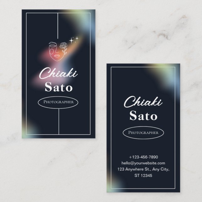 Tarjeta De Visita Fotógrafo Minimalista de overlay negro (Anverso / Reverso)