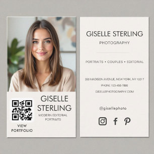Tarjeta De Visita Fotógrafo Minimalista neutral Foto Código QR
