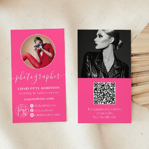 Tarjeta De Visita Fotógrafo moderno de código qr con foto rosa calie