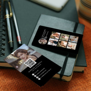 Tarjeta De Visita Fotógrafo moderno de Collage de fotos blanco y neg
