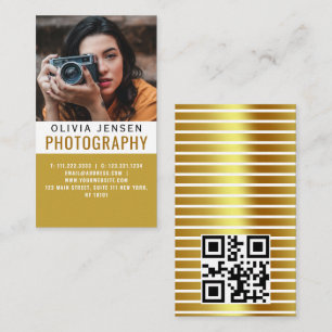 Tarjeta De Visita Fotógrafo moderno de color negro y oro