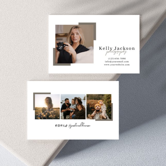 Tarjeta De Visita Fotógrafo moderno de moda simple de 4 fotos (Subido por el creador)