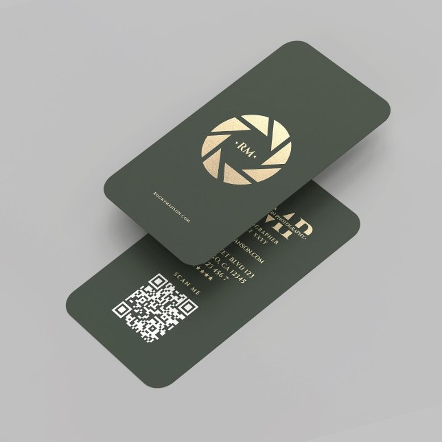 Tarjeta De Visita Fotógrafo moderno Green Gold Lens Photography (Modern Photographer Green Gold Lens Photography Business Card
)