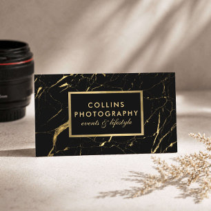 Tarjeta De Visita Fotógrafo Moderno Mármol Negro Dorado