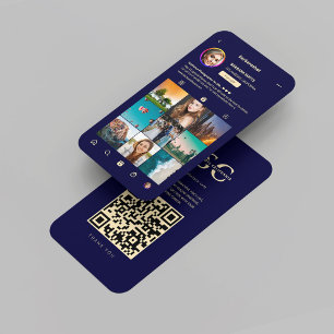 Tarjeta De Visita Fotógrafo moderno Midnight Blue Gold Instagram
