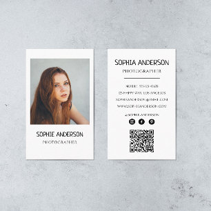 Tarjeta De Visita Fotógrafo moderno Minimalista Foto con código QR