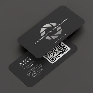Tarjeta De Visita Fotógrafo moderno Monograma cámara de plata negra
