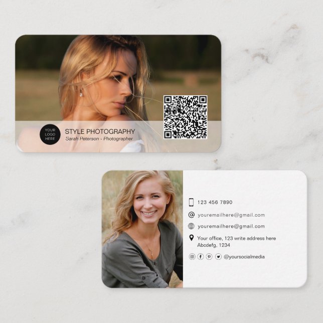 Tarjeta De Visita Fotógrafo moderno profesional de código QR (Anverso / Reverso)