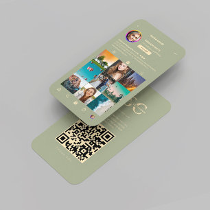 Tarjeta De Visita Fotógrafo moderno Sage Green Instagram Grid