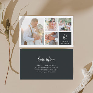 Tarjeta De Visita Fotógrafo monográfico de collage de fotos y caligr