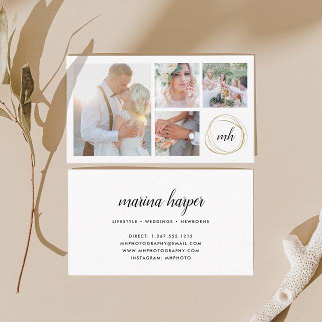 Tarjeta De Visita Fotógrafo monográfico de collage de fotos y caligr (Subido por el creador)