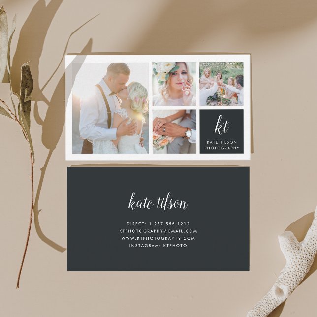 Tarjeta De Visita Fotógrafo monográfico de collage de fotos y caligr (Subido por el creador)