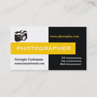 Tarjeta De Visita Fotógrafo negro, blanco, amarillo llamativo