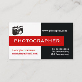 Tarjeta De Visita Fotógrafo negro, blanco, rojo llamativo