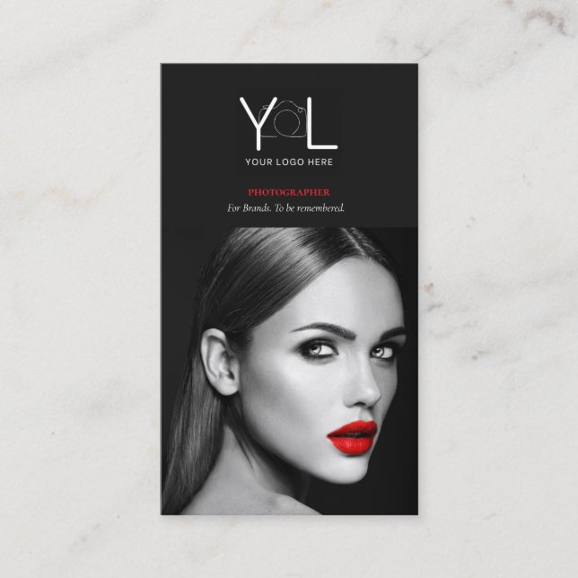 Tarjeta De Visita Fotógrafo negro negrita Código QR Foto de medios s (Anverso)