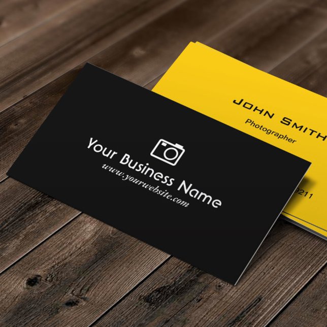 Tarjeta De Visita Fotógrafo negro plano con icono de cámara (Subido por el creador)