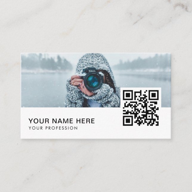 Tarjeta De Visita Fotógrafo Personalizado moderno Código QR (Anverso)