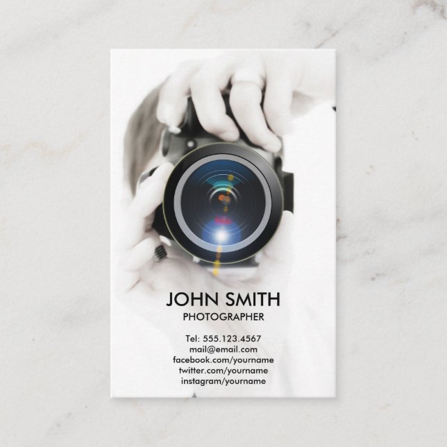 Tarjeta De Visita Fotógrafo profesional blanco (Anverso)