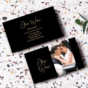Tarjeta De Visita Fotógrafo Profesional Caligrafía Dorada Minimalist