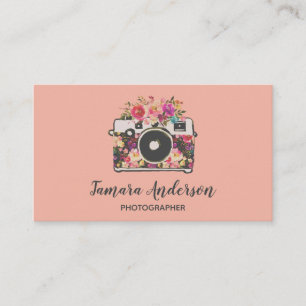 Tarjeta De Visita Fotógrafo profesional de cámara floral color ros