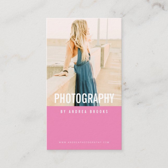 Tarjeta De Visita Fotógrafo profesional de fotografía moderno rosa (Anverso)