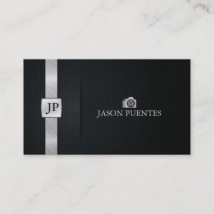 Tarjeta De Visita Fotógrafo profesional negro y de plata elegante