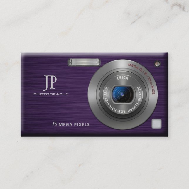 Tarjeta De Visita Fotógrafo púrpura del profesional de la cámara (Anverso)