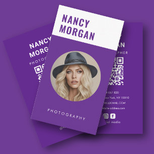 Tarjeta De Visita Fotógrafo púrpura moderno código QR foto