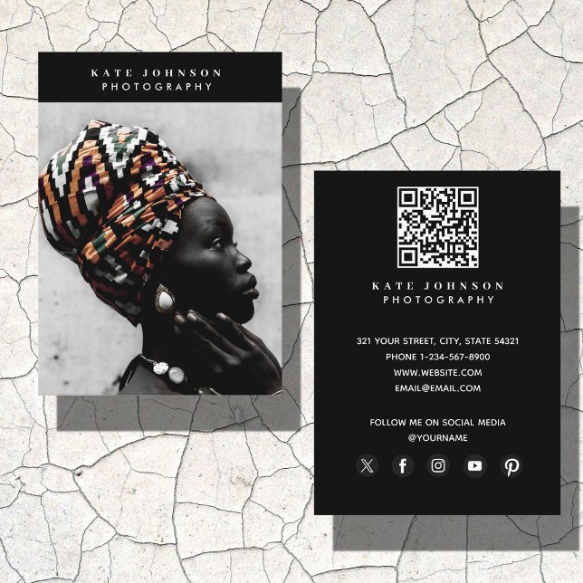 Tarjeta De Visita Fotógrafo QR Code Social Media Photography (Photographer QR Code Social Media Photography Business Card)